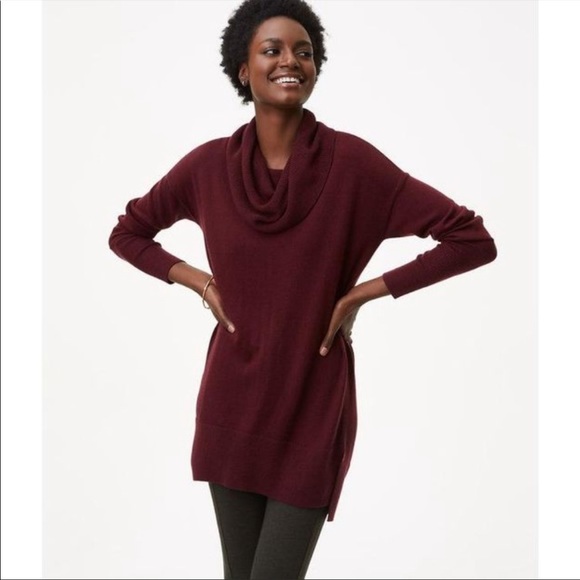 LOFT Sweaters - Loft High-Low Cowl Neck Tunic Burgundy Sweater